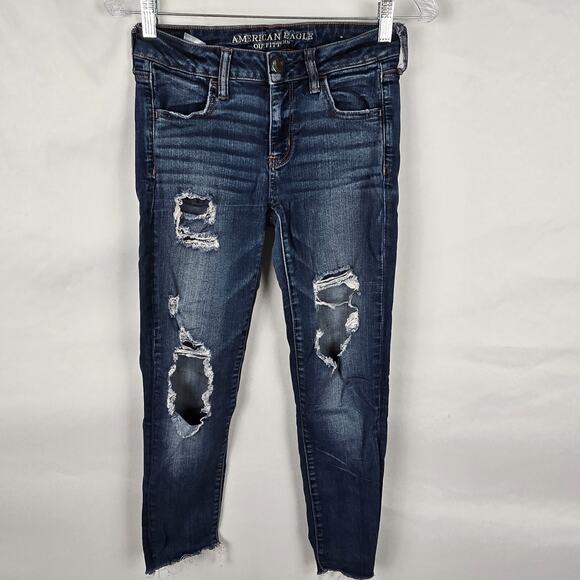 American Eagle Outfitters Denim - American Eagle Jegging Women's 4 Regular Blue Dark Wash Super Stretch X Distress